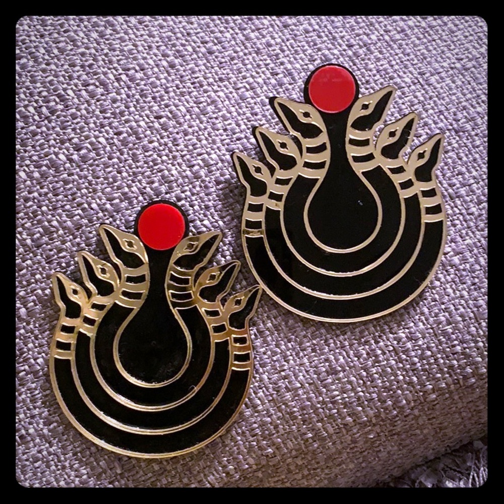 GOLD BLACK  ACRYLIC SNAKE EARRINGS -1 of a kind !!